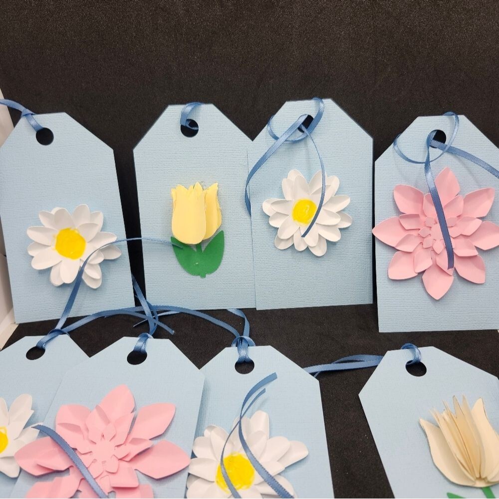 Hand Crafted 3-D Floral Colorful Gift Tags Thank You Cards Set of 12 - Picture 4 of 8